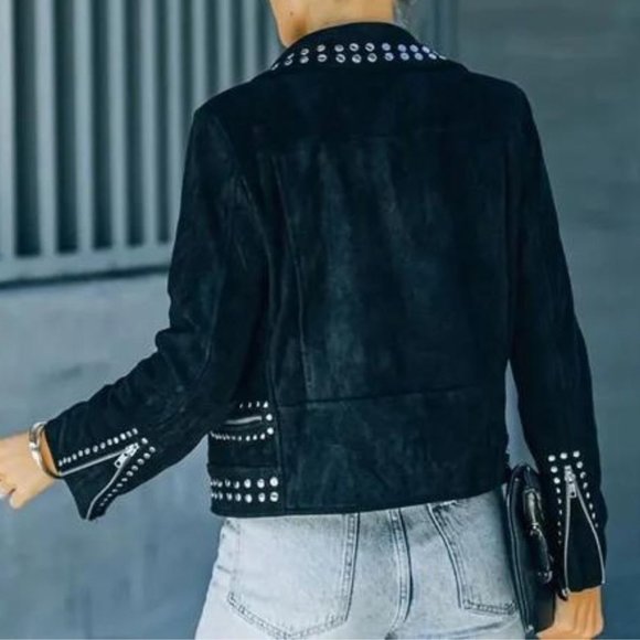 Saint Pocketed Studded Faux Suede Jacket - Picture 6 of 7